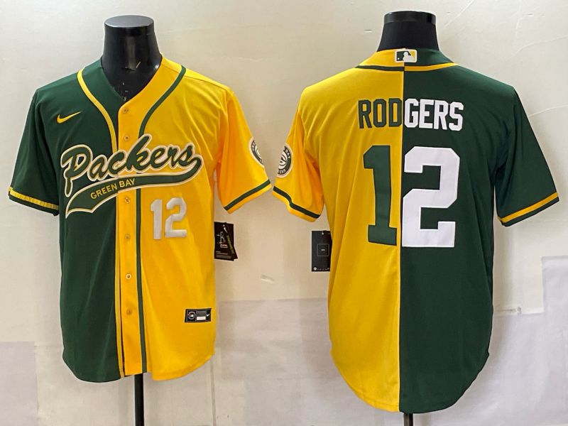 Men 2025 Green Bay Packers #12 Rodgers Green yellow Joint Name Nike Limited NFL Jersey style 002